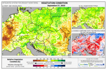 Dopady na vegetaci - Evropa - 27. září 2020