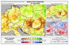 Dopady na vegetaci - Evropa - 7. srpen 2022