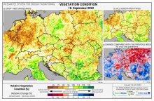 Dopady na vegetaci - Evropa - 18. září 2022