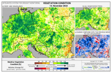 Dopady na vegetaci - Evropa - 13. listopad 2022